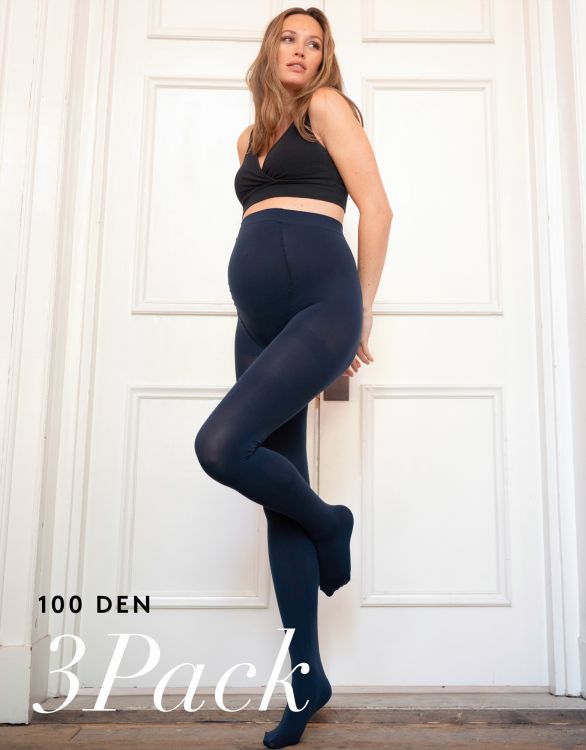 Image for 100 Denier Navy Maternity Tights – 3 Pack