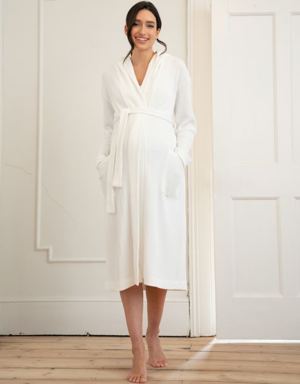 Image pour Robe de chambre gaufrée à capuche en coton
