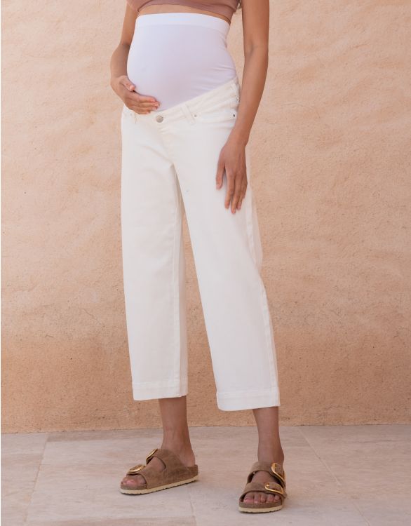Image for Cropped Straight Wide-Leg Maternity Jeans 