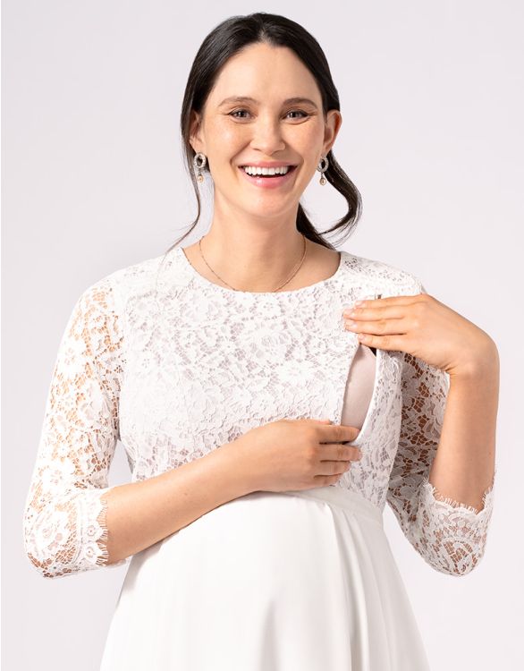 White Floral Lace Maternity to Nursing Occasion Dress