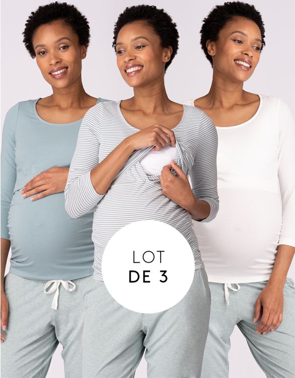 Image pour Lot de trois t-shirts rayés essentiels de grossesse à allaitement