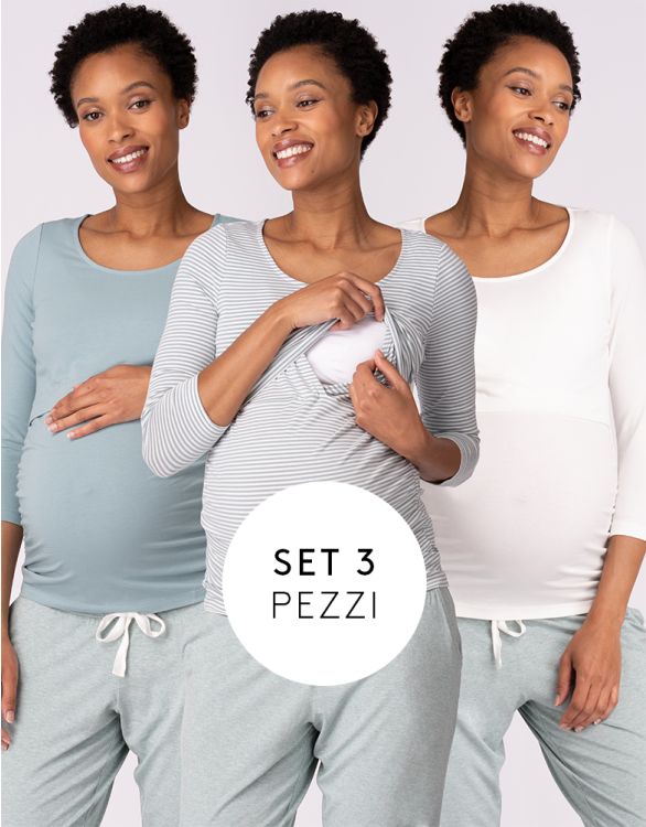 Immagine per  Confezione da tre magliette premaman a righe essenziali per allattamento