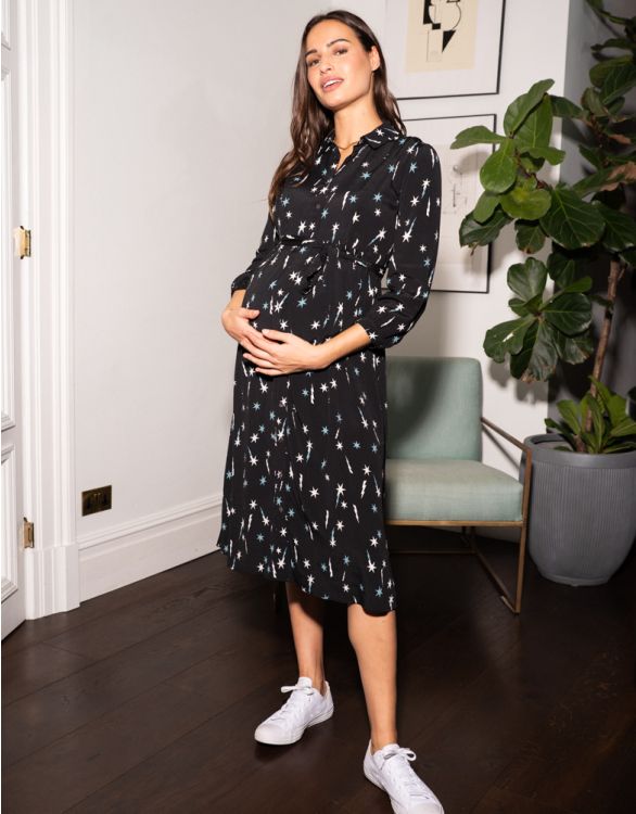 Image pour Robe chemise maternité et allaitement à imprimé étoiles filantes