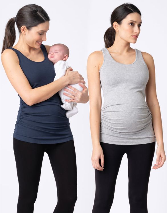 Image for Maternity & Nursing Tops – Grey & Navy Twin Pack