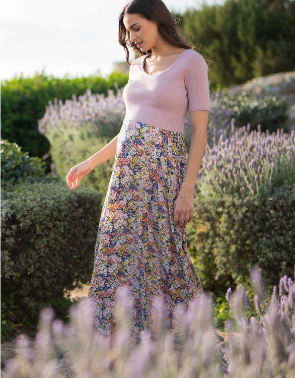 Image for Dusty Pink Floral Maternity & Nursing Maxi Dress