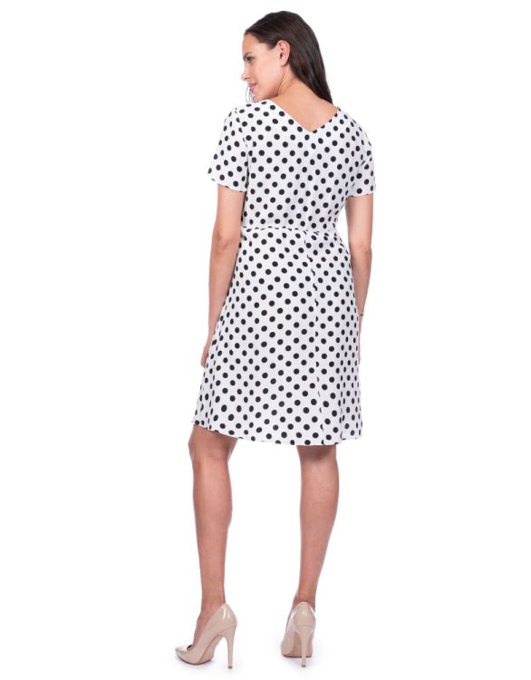 Anika Frill Dress in White Polka Dot by Soon Maternity for Hire
