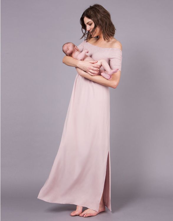 Pink Off The Shoulder Maternity Dresses Maxi