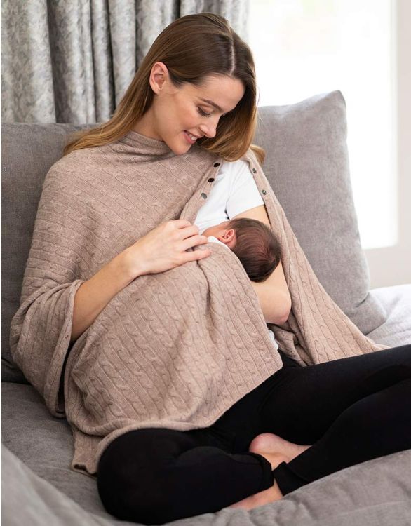 Image for Camel Cable Knit Breastfeeding Cover Maternity Shawl