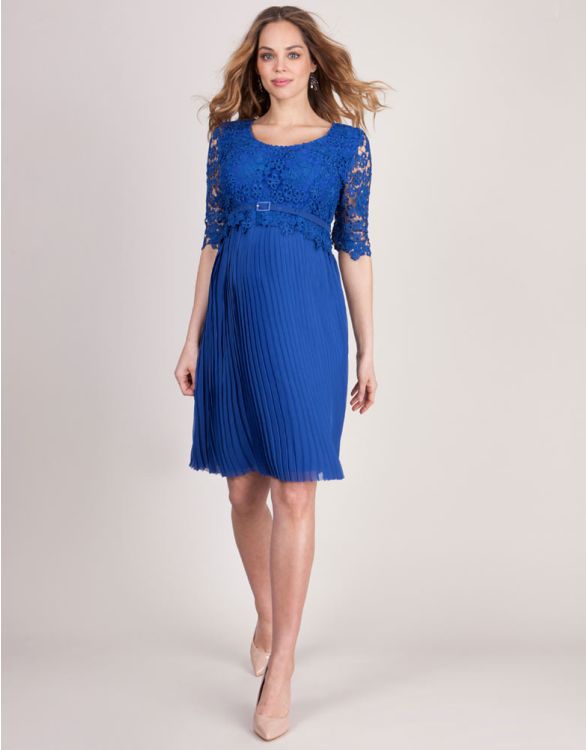Vestido premamá encaje y falda plisada - Azul eléctrico | Seraphine