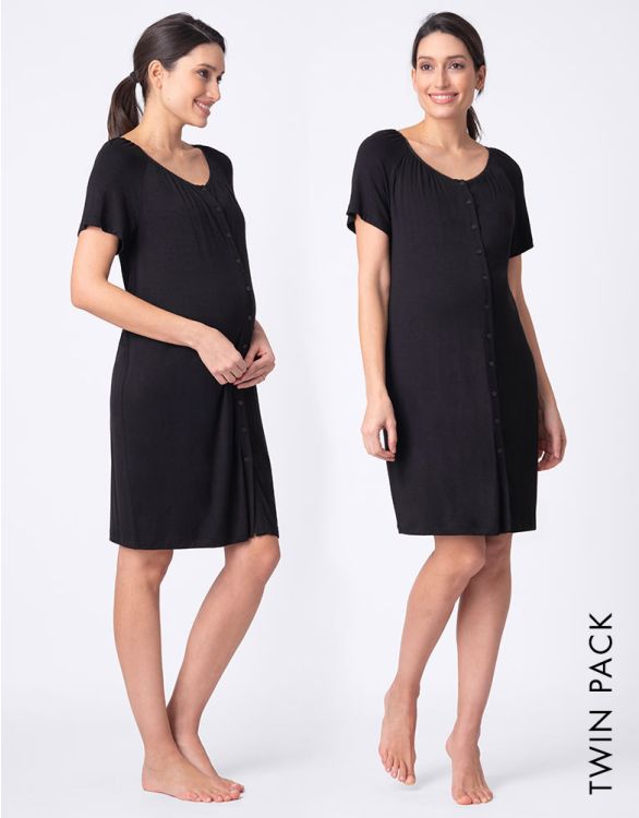 Image for Black Button-Down Maternity Nighties – Twin Pack