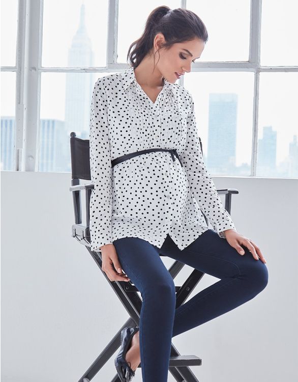 Image for Polka Dot Button Down Maternity Blouse