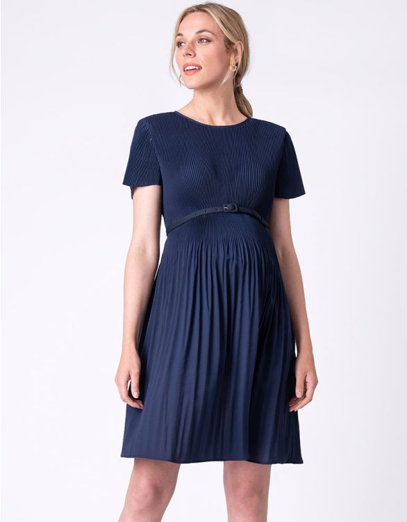 Image for Navy Blue Draped Pleat Maternity Dress