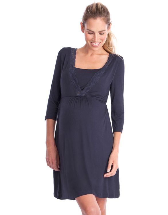 Image pour Chemise de nuit maternité et allaitement - Bleu marine