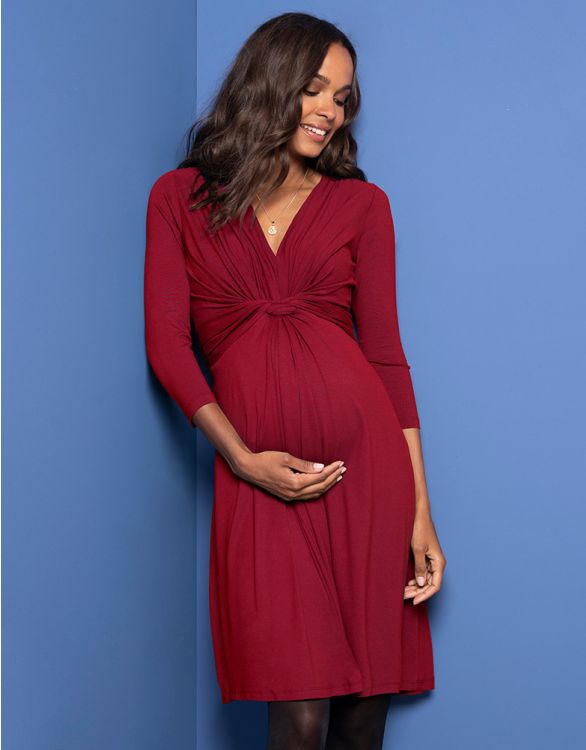 Claret Red Knot Front Maternity Dress ...
