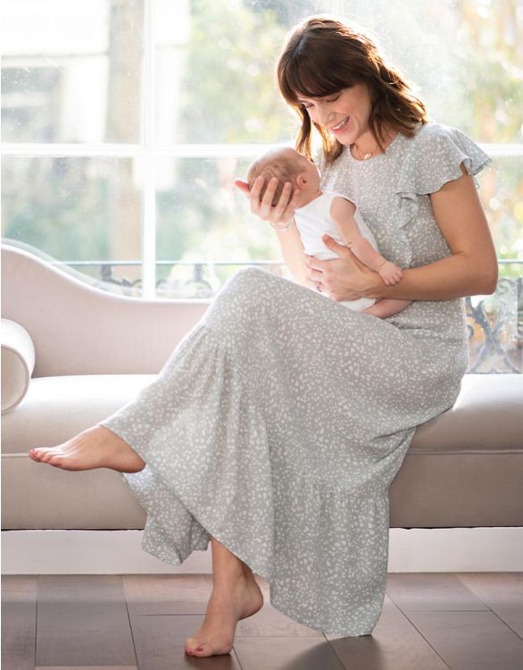 afbeelding voor Saliegroene zwangerschaps- en voedingsmidi-jurk