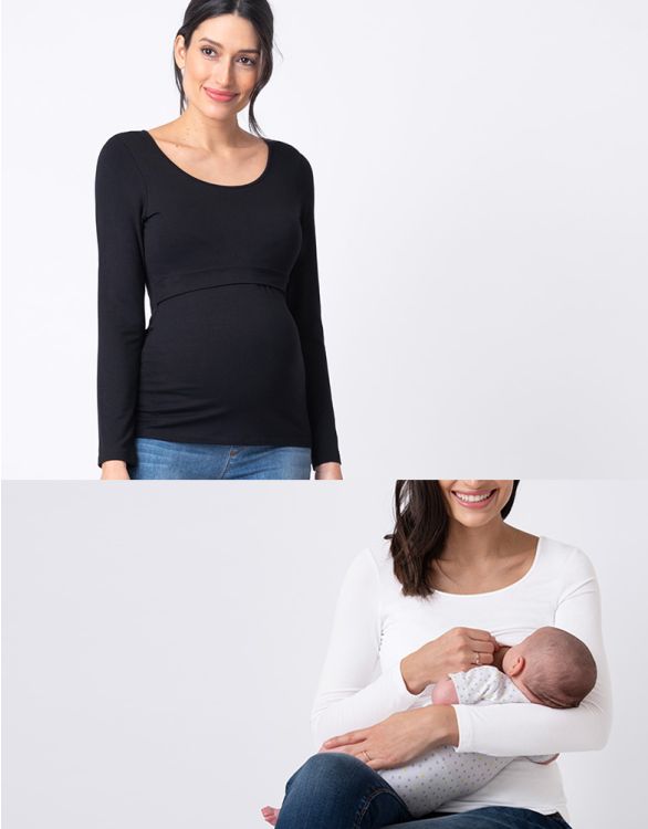 afbeelding voor Zwangerschaps- en voedingstops - Zwart en wit 2-pack