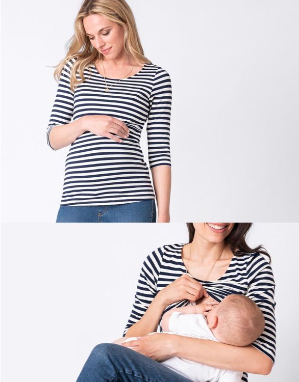 Image for ¾ Sleeve Striped Maternity & Nursing Top 
