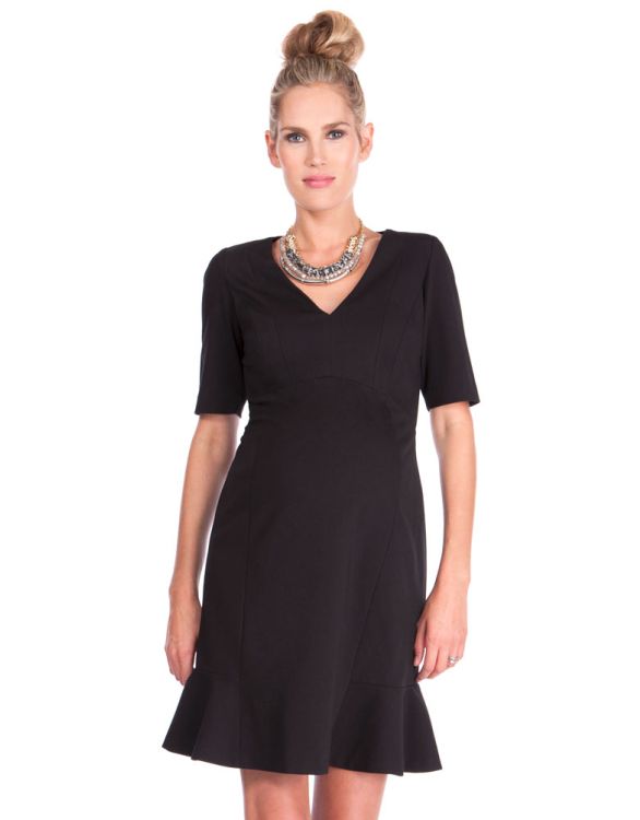 V Neck Ponte Black Maternity Dress | Seraphine