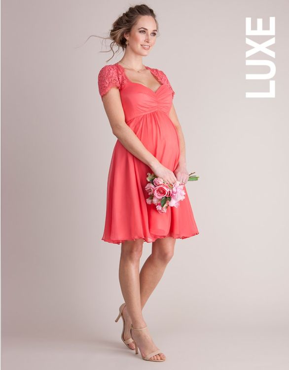 Coral Silk ☀ Lace Maternity Cocktail ...