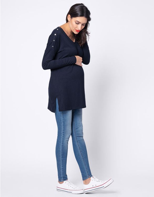 Blue Cotton Blend Maternity & Nursing Sweatshirt