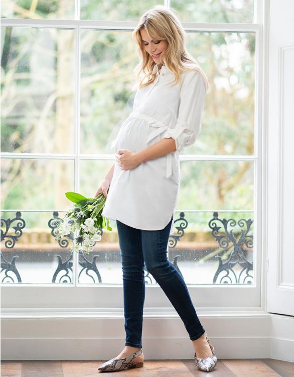 Image for White Cotton Empire Maternity Shirt 