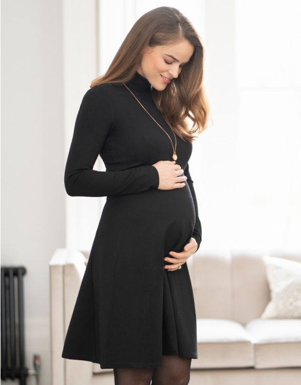 Image for Black Long Sleeve High Neck Maternity Dress