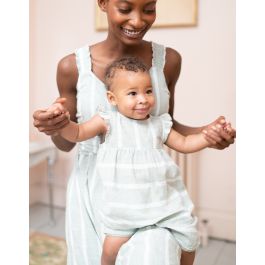 Sage & White Striped Cotton Baby Romper 