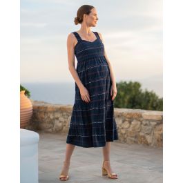 Cotton Boho Stitch Maternity & Nursing Midi Dress