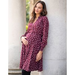 Maternity to Nursing Shirt Dress – Burgundy Polka Dot | Seraphine