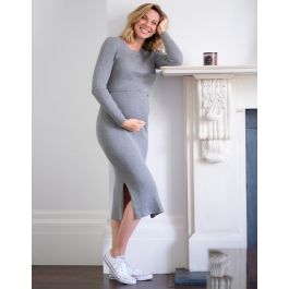 Grey Ribbed Maternity & Nursing Midi Dress | Seraphine