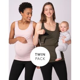 Essential Maternity & Nursing T-shirts – Blue & Sage Twin Pack