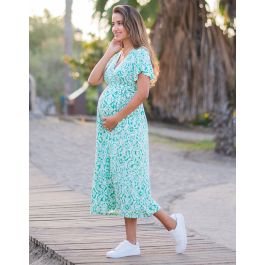 Green Aztec Wrap Maternity Dress | Seraphine