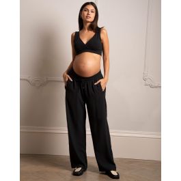 Maternité Pantalon Grossesse Large Noir Plissé Ourlet Légèrement