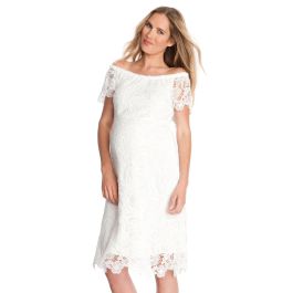 white lace off the shoulder maternity dress