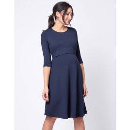 navy a line dress with sleeves