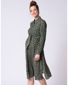 Maternity to Nursing Midi Dress Polka Dot Print – Khaki