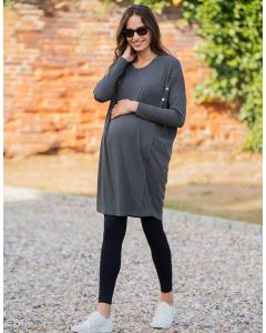Maternity to Nursing Ribbed Dress – Charcoal