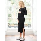 Black Ribbed Maternity & Nursing Midi Dress