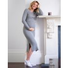 Grey Ribbed Maternity & Nursing Midi Dress