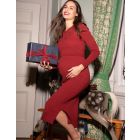 Red Ribbed Maternity & Nursing Midi Dress