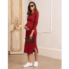Red Ribbed Maternity & Nursing Midi Dress