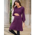 Plum Blouson Sleeve Maternity & Nursing Dress