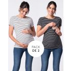 Two Pack Essential Striped Maternity to breastfeeding T-Shirts