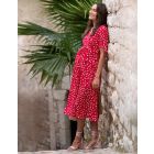 Red Midi Wrap Maternity Dress