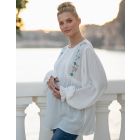 White Embroidered Floral Maternity to Nursing Blouse Top