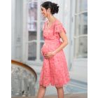 Coral Pink Floral Lace Maternity to breastfeeding Occasion Dress