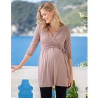 Taupe Jersey Wrap Maternity to breastfeeding Tunic Dress