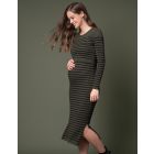 Khaki Ribbed Maternity & Nursing Midi Dress