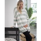 Bold Stripe Boxy Fit Maternity to breastfeeding Top in Green & White