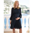 Navy & White Spot Chiffon Maternity to breastfeeding Dress